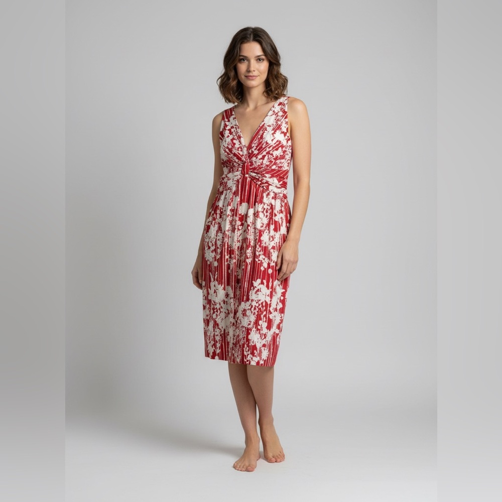 Moschino Red Floral Summer Dress V Neck, Knee Length